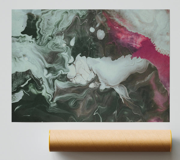 Crimson And Jade Swirls. Print