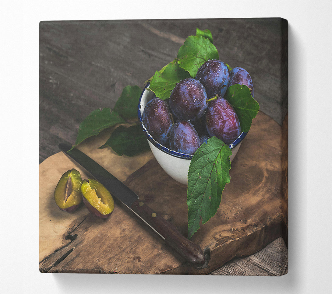  A Canvas Print of Blue Plums On Wood Canvas Print