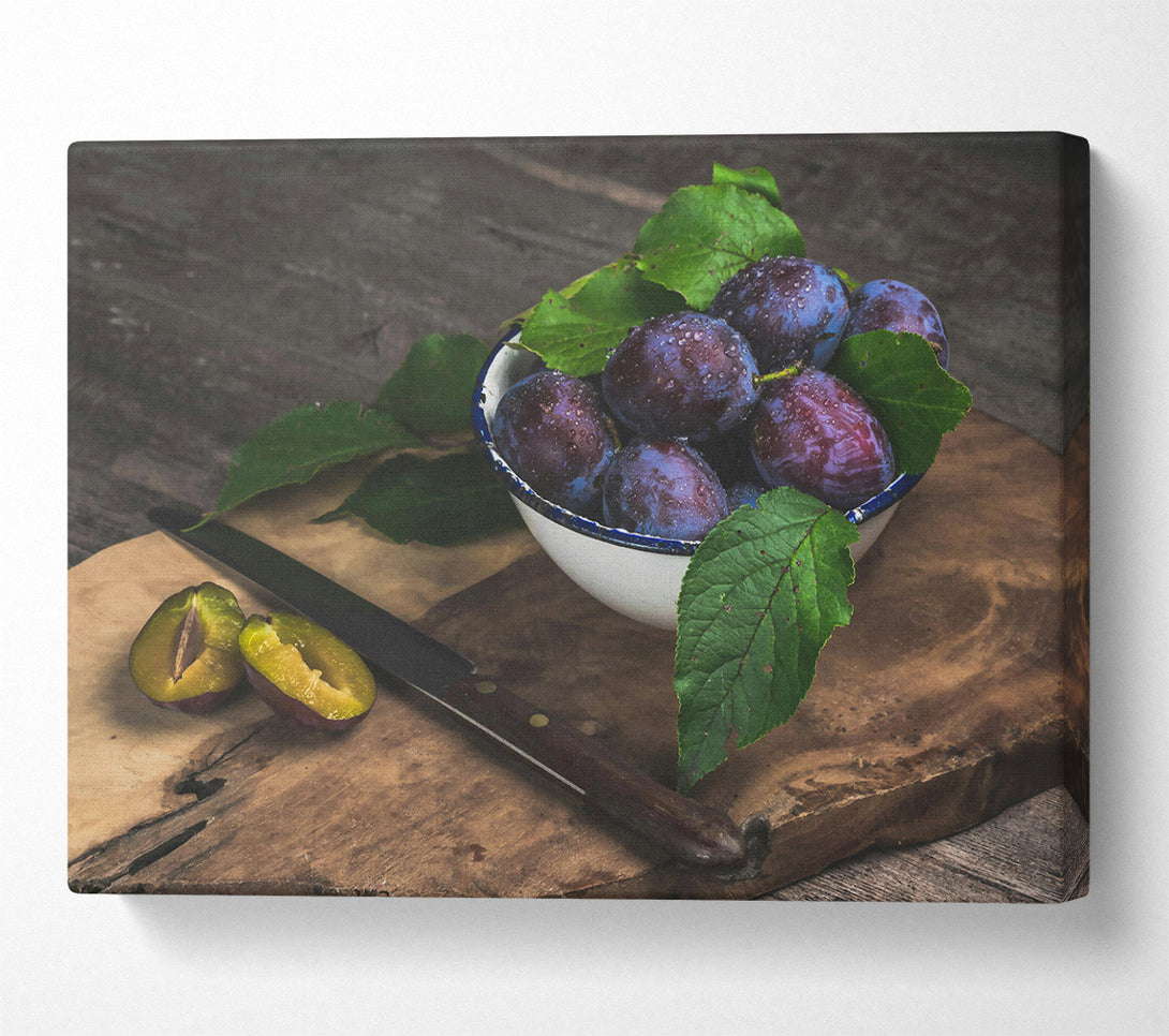  A Canvas Print of Blue Plums On Wood Canvas Print