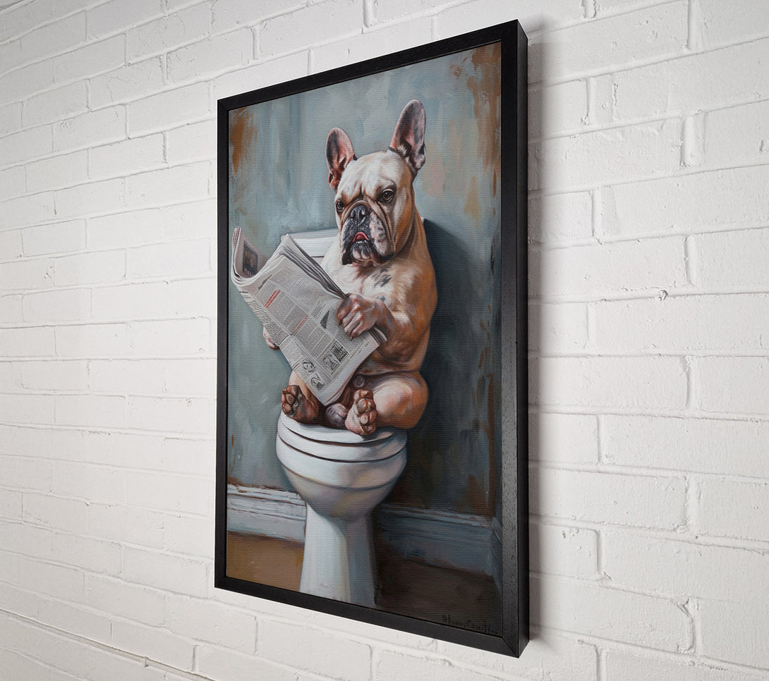  A Canvas Print of French Bulldog On The Toilet Canvas Print