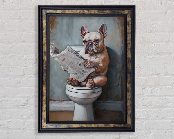 French Bulldog On The Toilet Framed Print