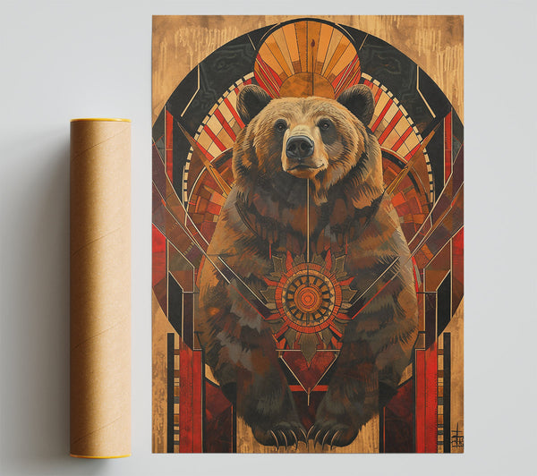 Crimson Bear Mandala Print
