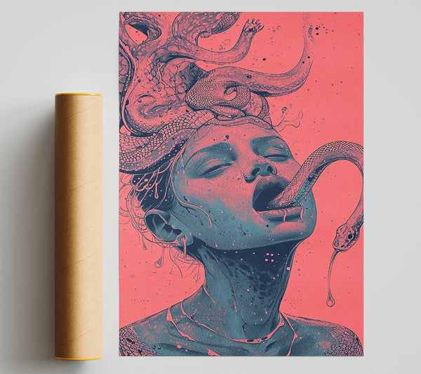 Crimson Serpent Embrace Poster