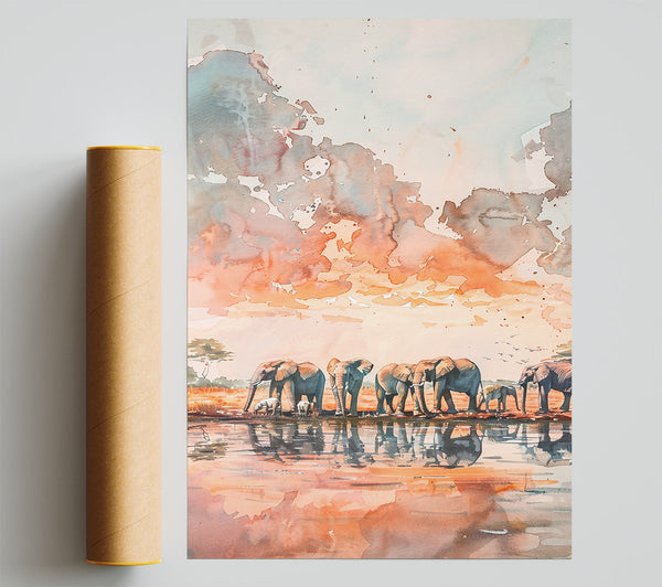 Orange Sunset Herd Poster