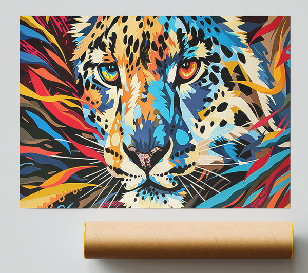 Blue Leopard Gaze Poster
