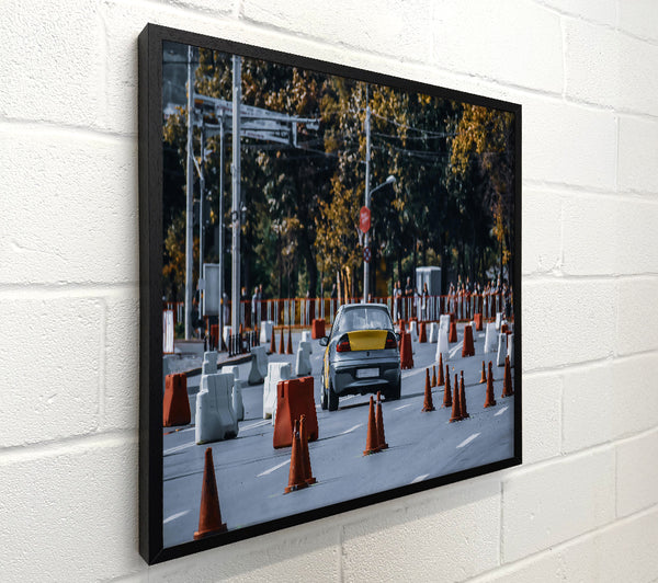 Orange Cones And Silver Car