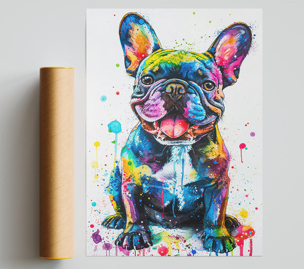 Blue Frenchie Splash Giclee Print