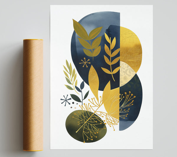 Golden Navy Blooms Poster