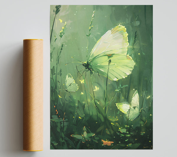 Pale Green Butterflies Giclee Print