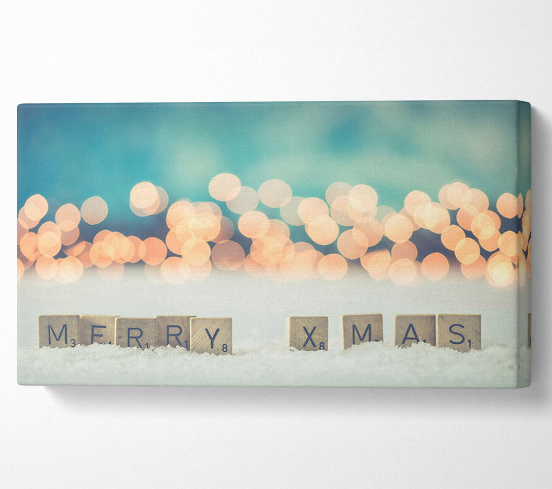  A Canvas Print of Teal Lights & Merry Xmas Canvas Print