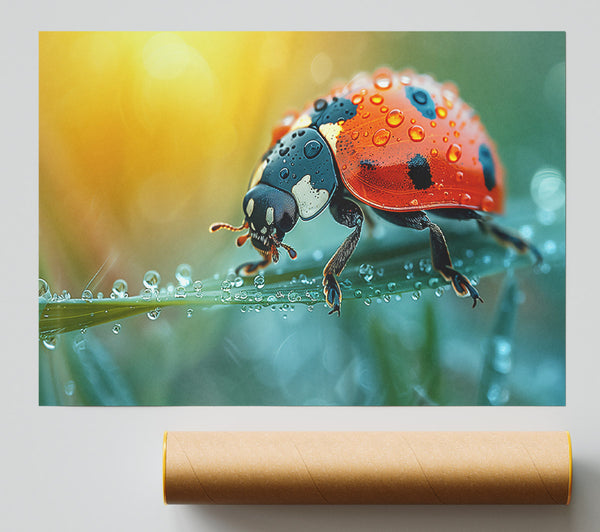 Red Ladybug Dewdrop Morning Giclee Print