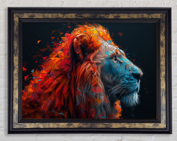 Geometric Lion Colours Modern Framed Print