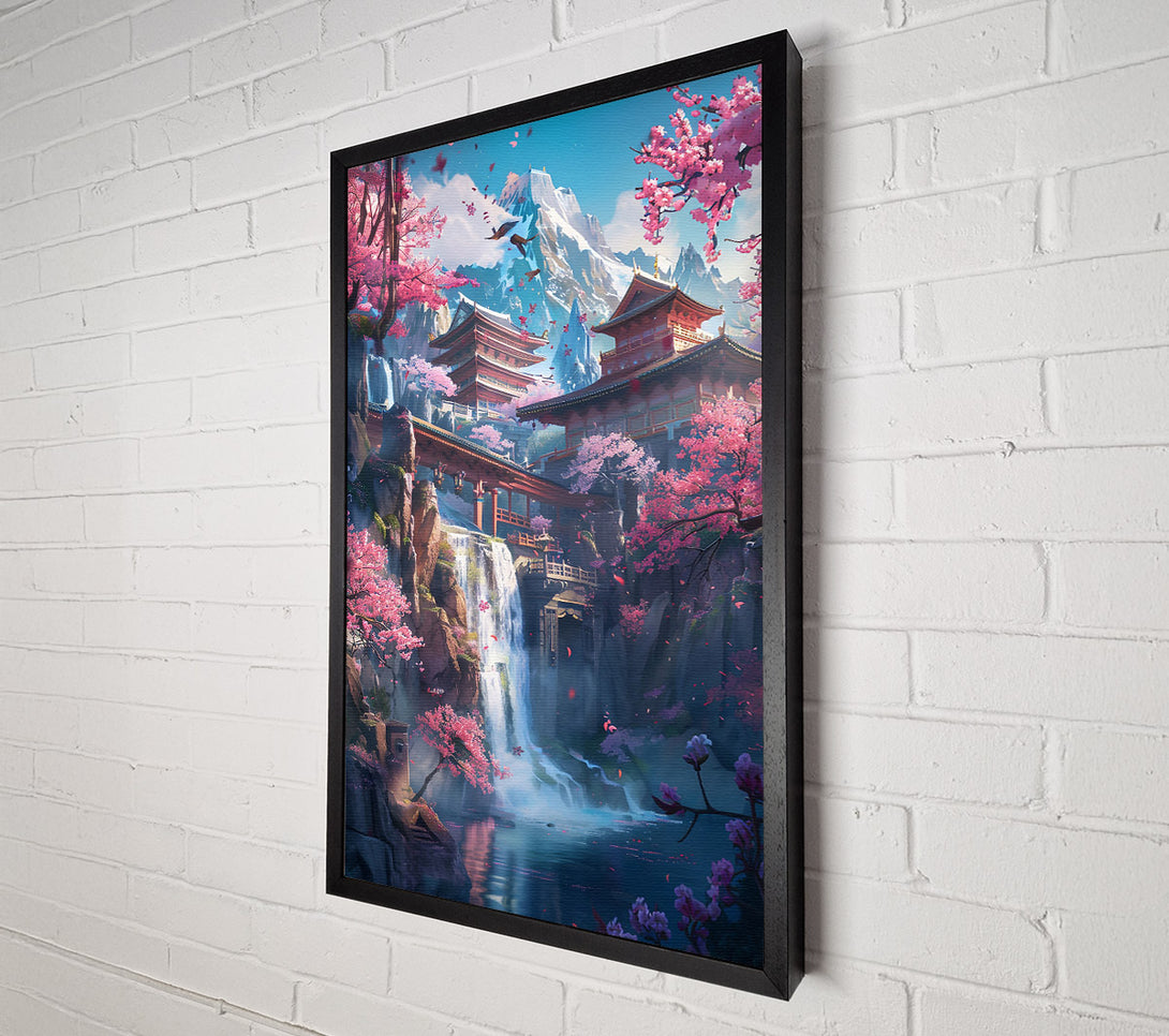  A Canvas Print of Pink Temple Waterfall Canvas Wall Art
