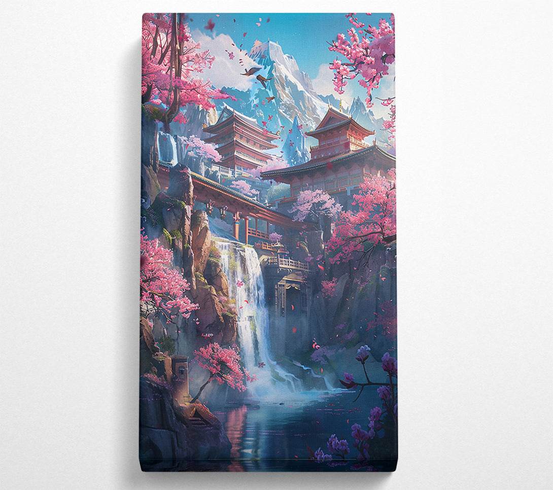  A Canvas Print of Pink Temple Waterfall Canvas Wall Art