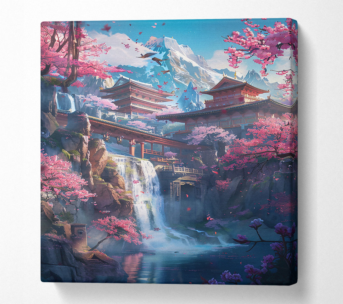  A Canvas Print of Pink Temple Waterfall Canvas Wall Art