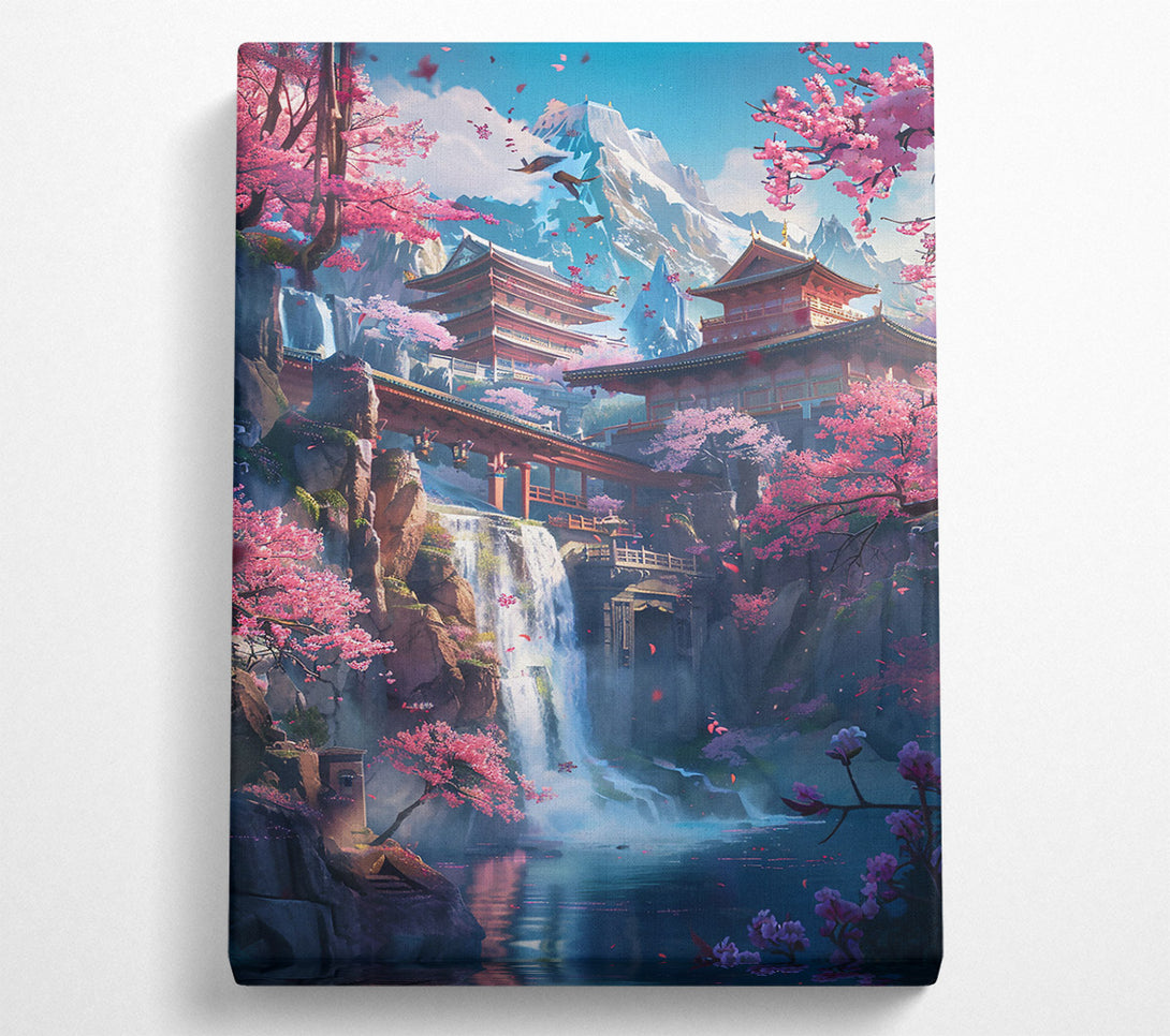  A Canvas Print of Pink Temple Waterfall Canvas Wall Art