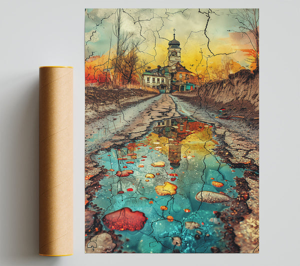 Teal Reflections In Ruin Poster
