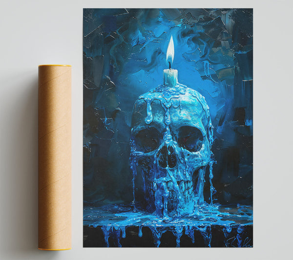 Blue Candle Skull Print