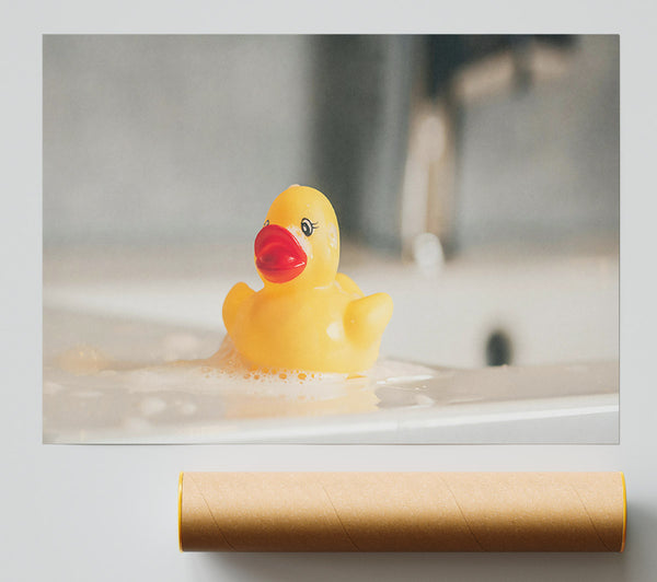 Yellow Duck In Foam Poster