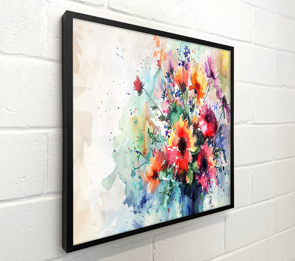 Watercolor Burst Of Red Flowers.
