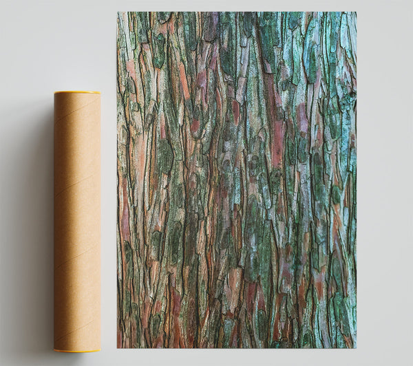 Green & Red Bark Texture Print
