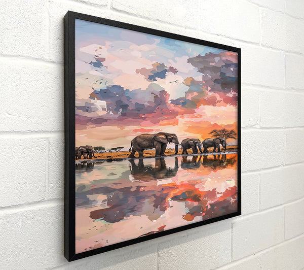 Pink Sunset Elephants