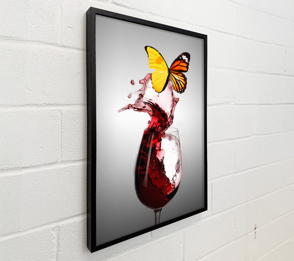 Glass Of Red Wine  Yellow Butterfly