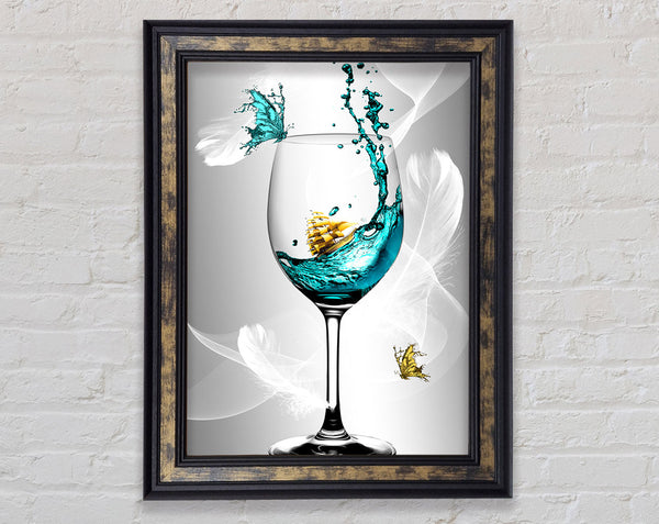 Glass Of Wine Butterfly Framed Print
