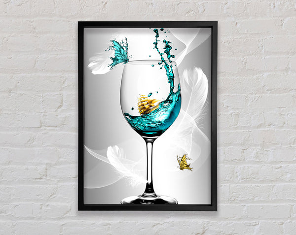 Glass Of Wine Butterfly Framed Print