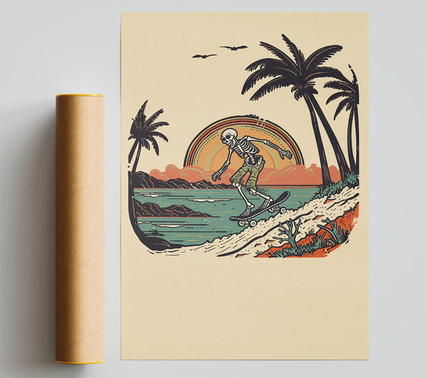 Orange Sunset Skateboarding Poster