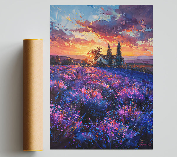 Purple Sunset Fields Poster
