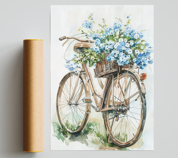 Blue Bicycle Bloom Giclee Print