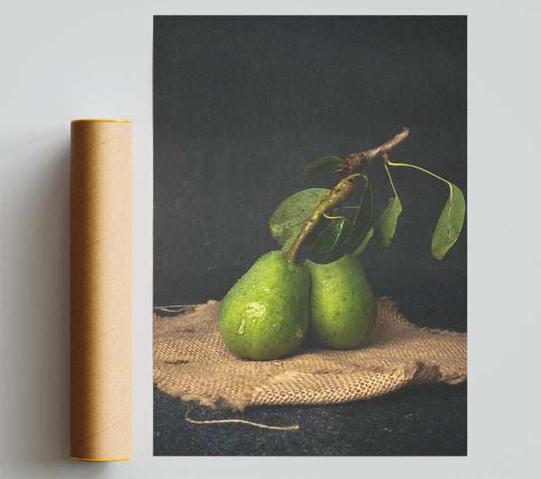 Green Pears On Burlap Poster