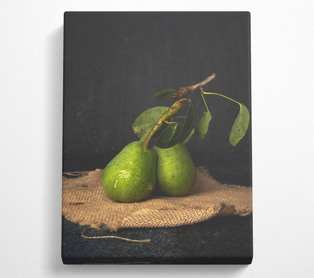  A Canvas Print of Green Pears On Burlap Canvas Print