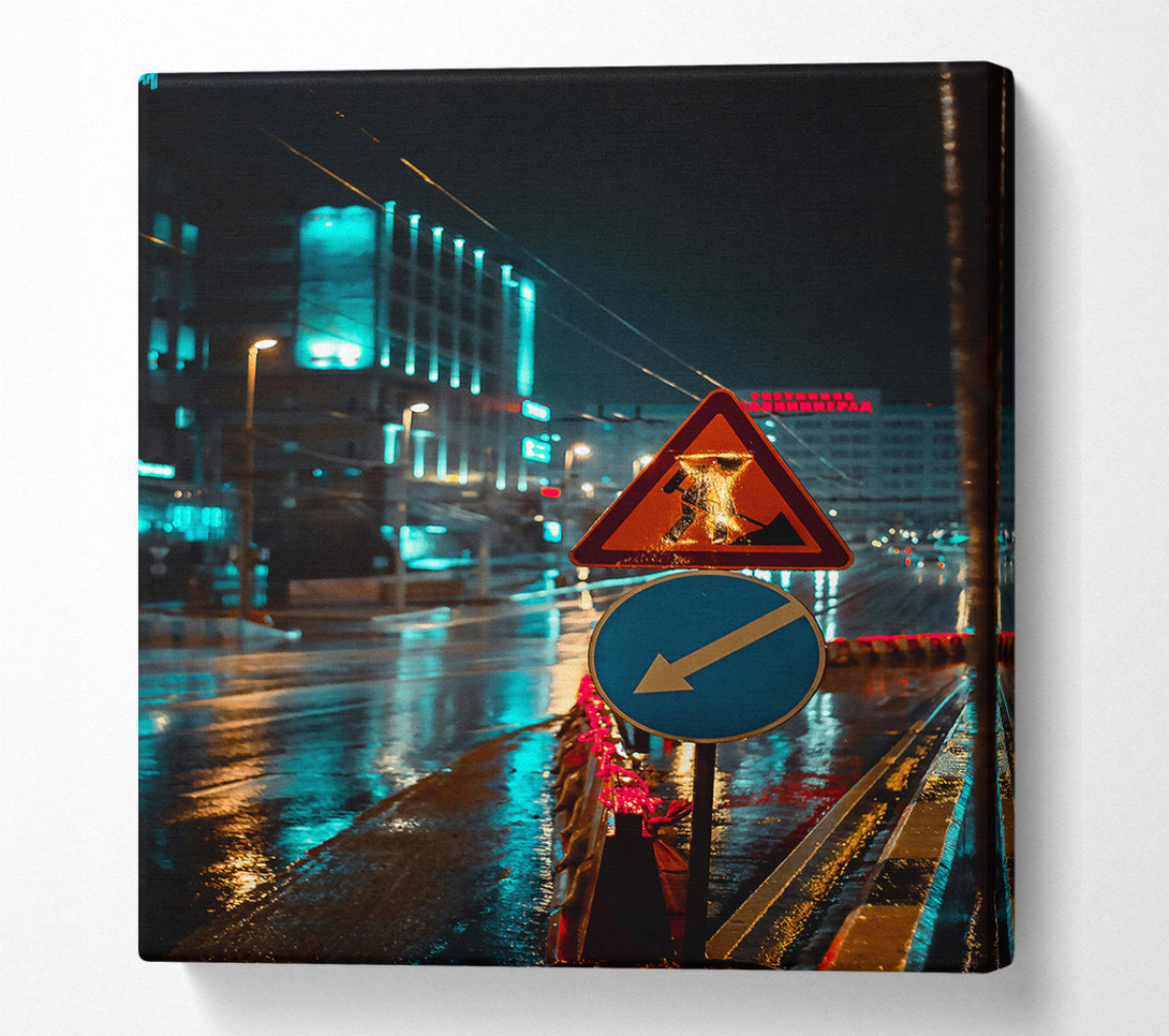  A Canvas Print of Blue Neon Cityscape Canvas Wall Art