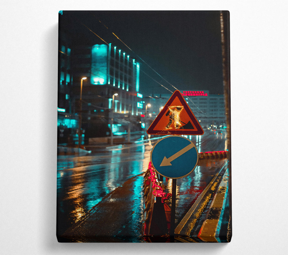  A Canvas Print of Blue Neon Cityscape Canvas Wall Art