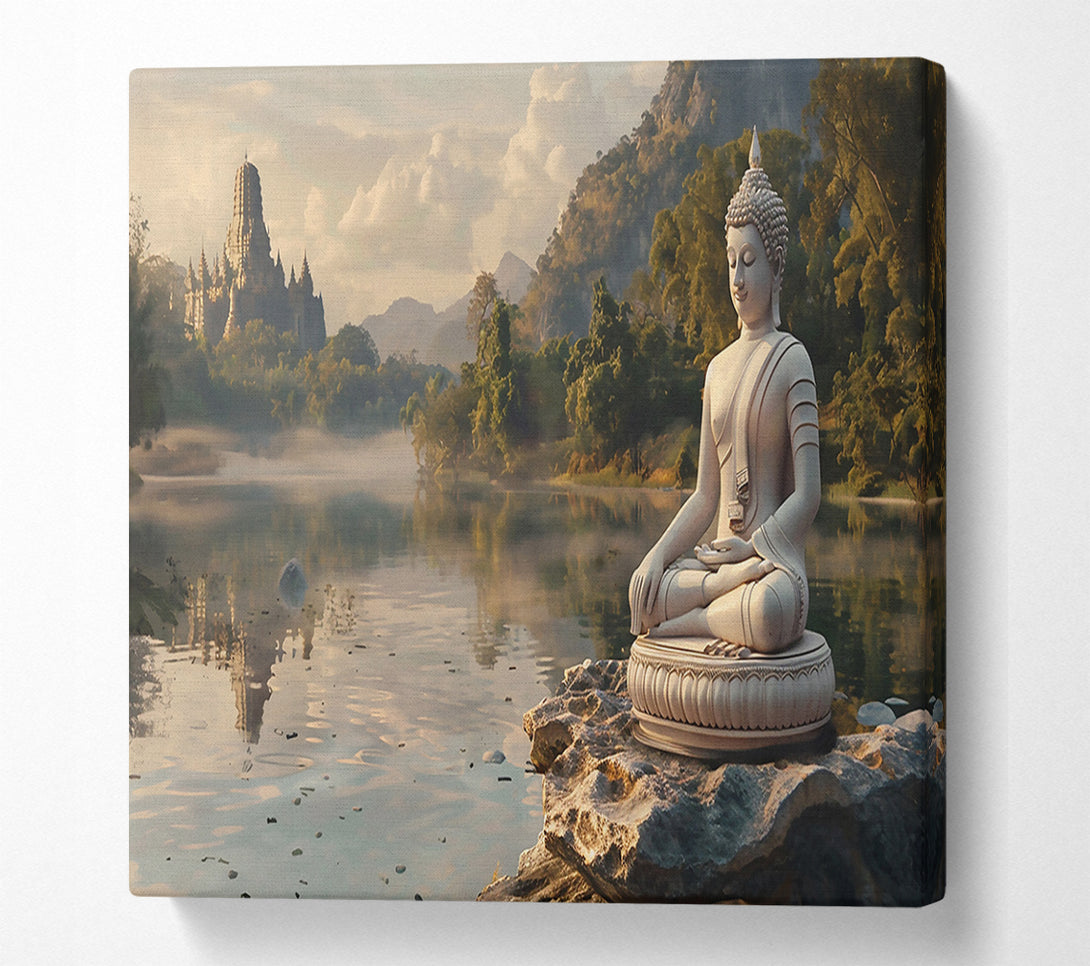  A Canvas Print of White Buddha By The Lake Canvas Wall Art