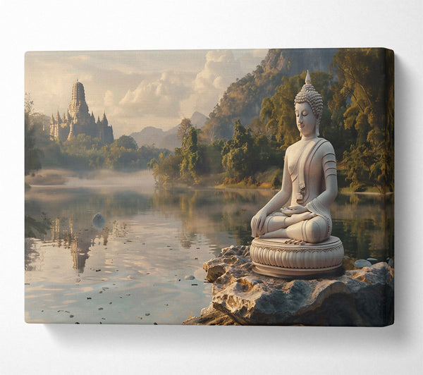  A Canvas Print of White Buddha By The Lake Canvas Wall Art