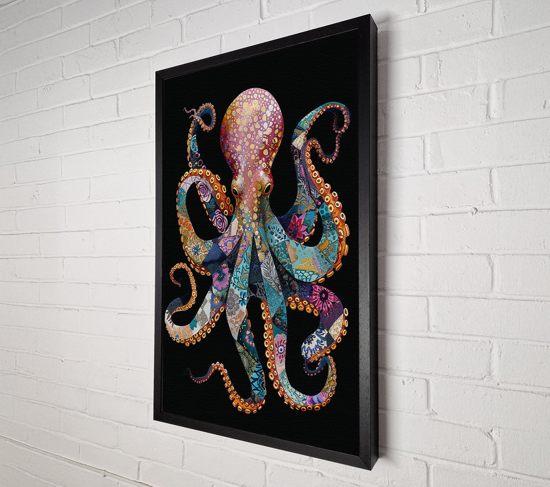  A Canvas Print of Golden Patchwork Octopus Canvas Print