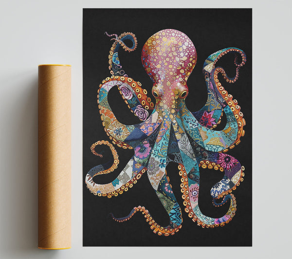 Golden Patchwork Octopus Poster