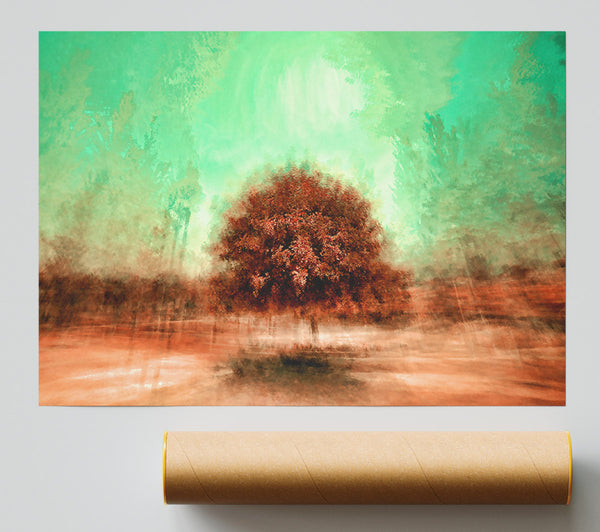 Crimson Tree In Mist Print