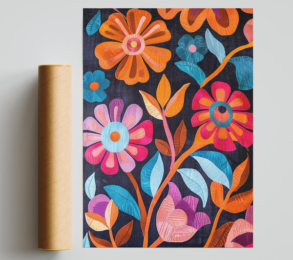 Orange Floral Bloom Poster