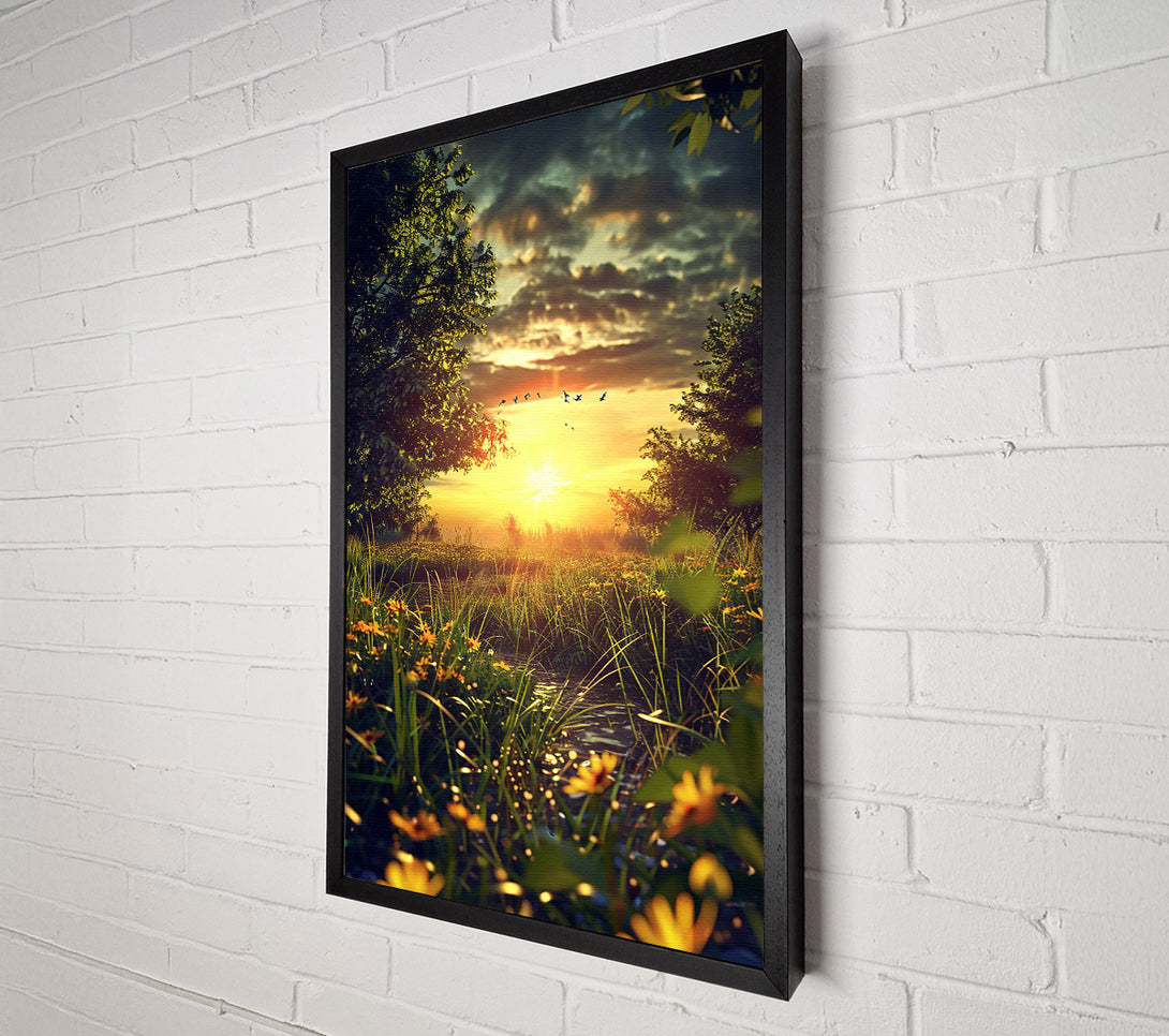  A Canvas Print of Golden Sunset Stream Canvas Print