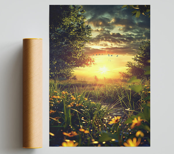 Golden Sunset Stream Giclee Print