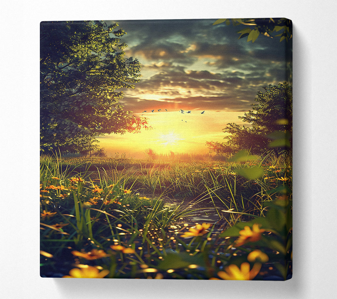  A Canvas Print of Golden Sunset Stream Canvas Print
