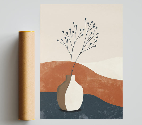 Blue Branches In Terracotta Print