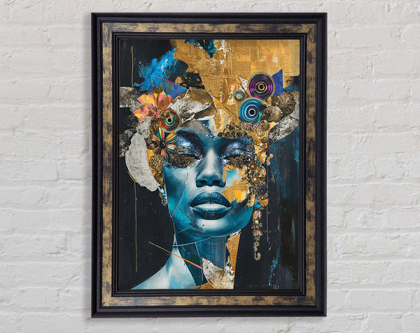 Gold And Blue Face Framed Print