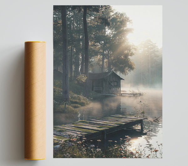 Golden Mist Cabin Giclee Print