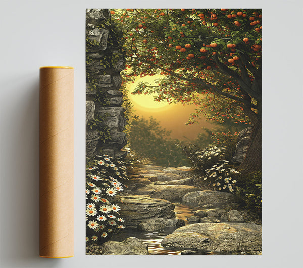 Golden Stream Through Trees Giclee Print