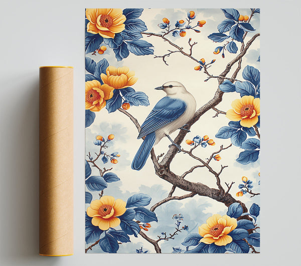 Bluebird In Yellow Bloom Poster